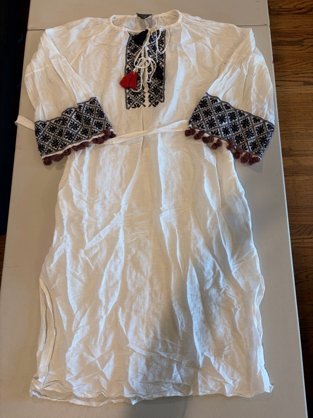 Benaras by Citrus EMBROIDERED Cotton Embroidered Tassel Boho Dress SZ S
